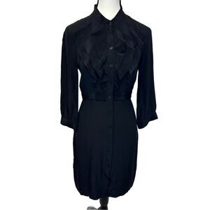 Club Monaco Black Silk Ruffle Shirt Dress - Size 0
